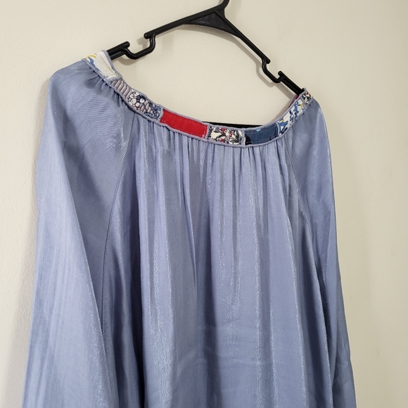 John Mark Women’s Blue Haze Satin French Blue Patchwork Peasant Top 3X boho - Picture 3 of 10